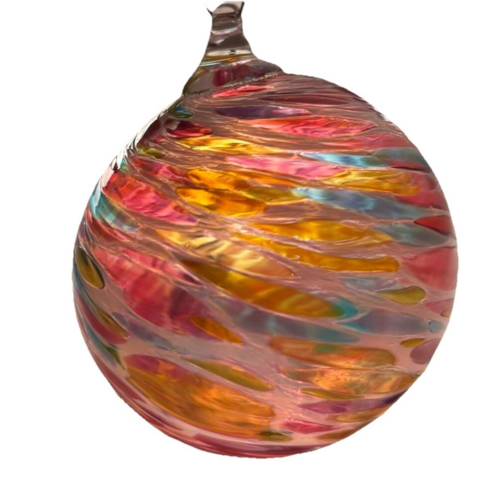 Witch Ball Handblown Glass Orb Multicolor Swirls 4” Round Sphere Hanging